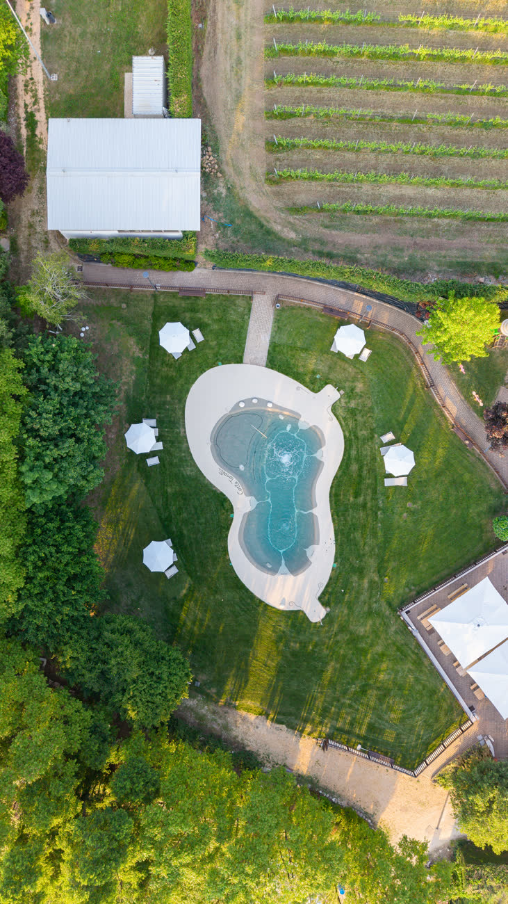 La piscina biodesign vista dal drone